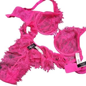 NWT Victoria’s Secret SET Very Sexy Unlined Lace Elongated Demi Bra Thong  36C M